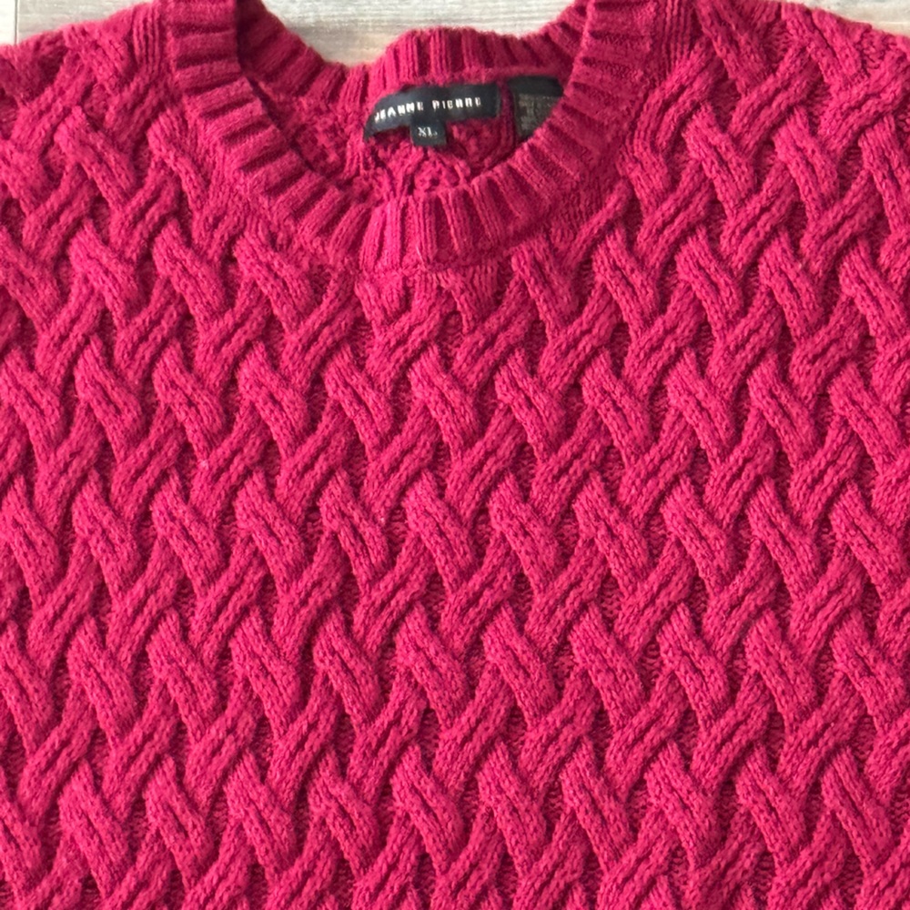 Jeanne Pierre Women's Fisherman Cable-Knit Sweater Red XL Classic